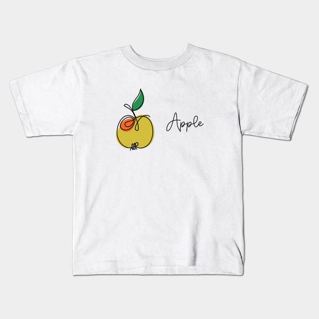 Apple with leaf continuous one line drawing Kids T-Shirt by DanielK